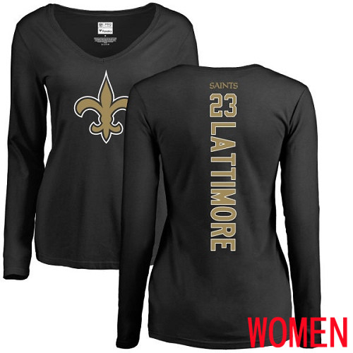 New Orleans Saints Black Women Marshon Lattimore Backer Slim Fit NFL Football #23 Long Sleeve T Shirt->nfl t-shirts->Sports Accessory